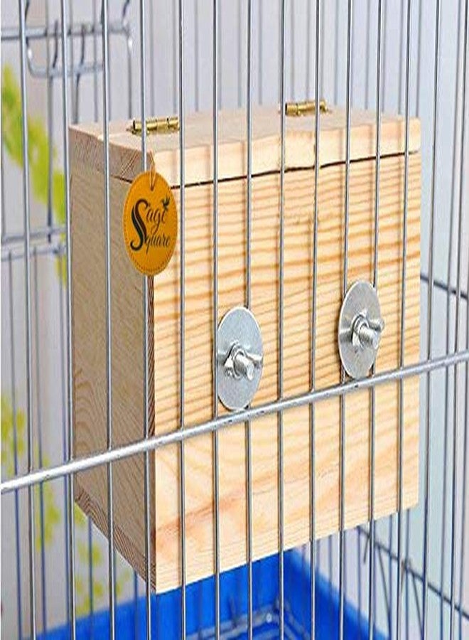 Sage Square 6 Inches Jumbo Size Natural Wood Mountable Bird Nest Cum Breeding Box with Perch Attached for Birds - Image 2